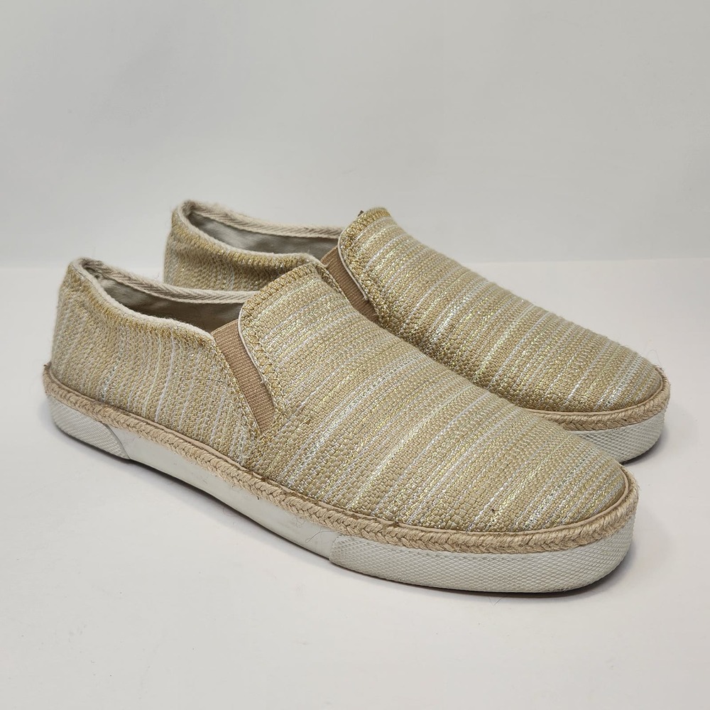 Jack Rogers Womens Tucker Slip On Sneakers Size 9 M Gold Tan Metallic Fabric